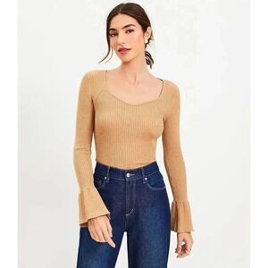 LOFT Shimmer Ribbed Sweetheart Neck Flare Cuff Sweater in size Medium NWT